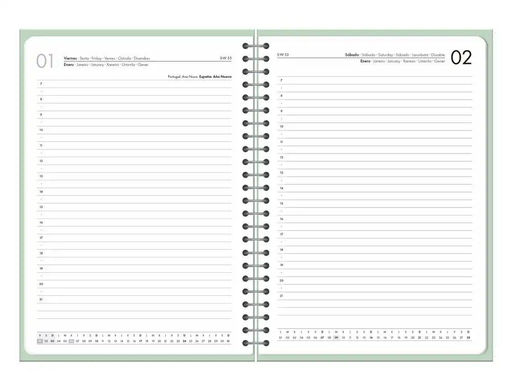 Agenda espiral 2027 A4 día página Gazi bilingüe 70g FSC Liderpapel