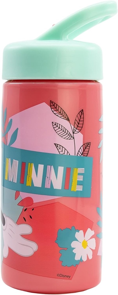Botella de agua deportiva con pajita y asa incorporada de 410 ml de Minnie Mouse