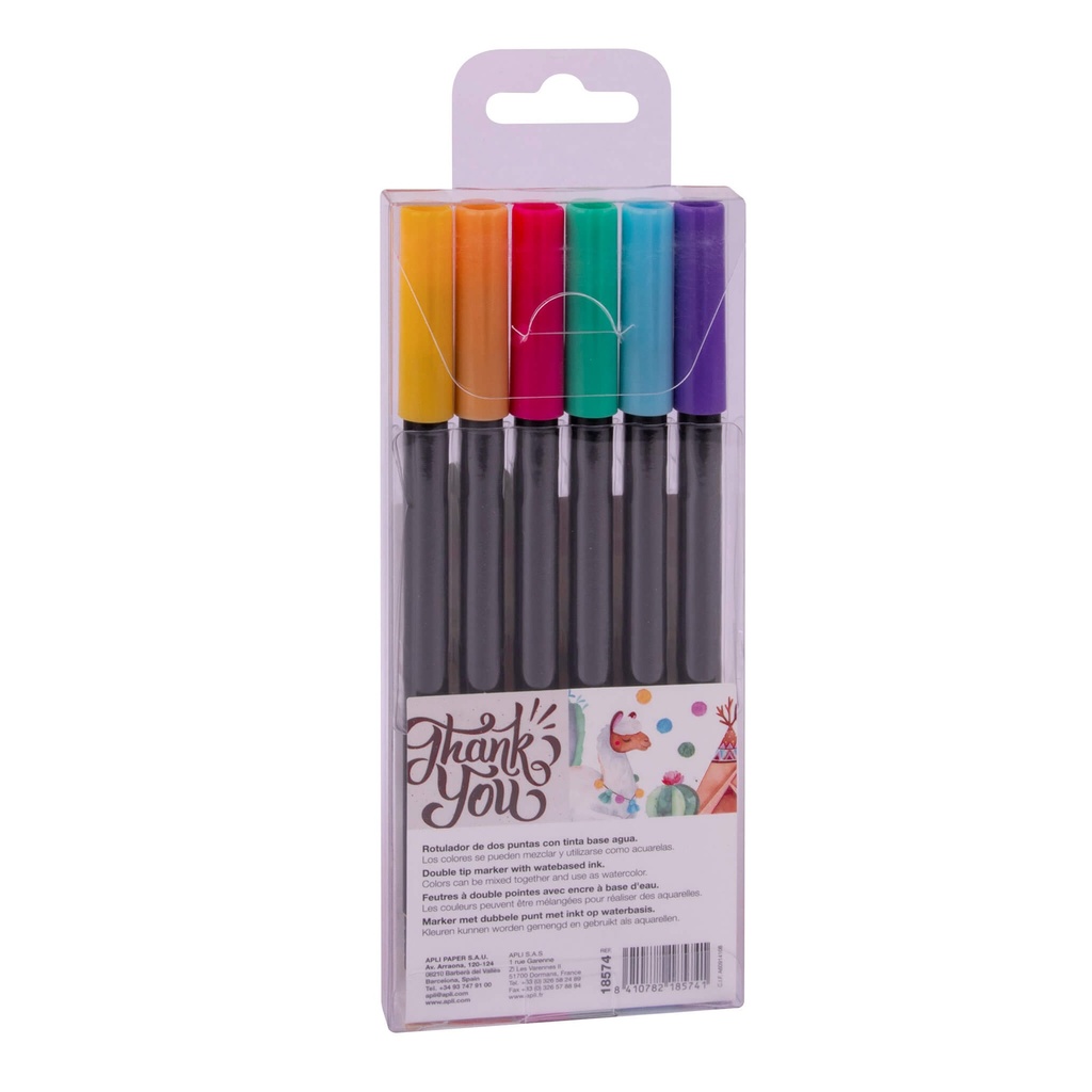 Rotuladores brush doble punta fina 6u pastel Apli