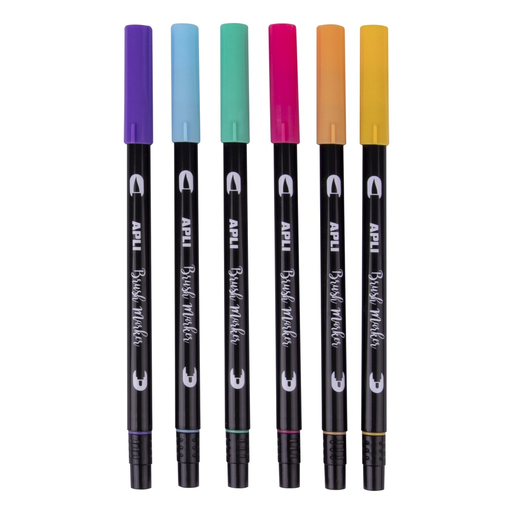 Rotuladores brush doble punta fina 6u pastel Apli