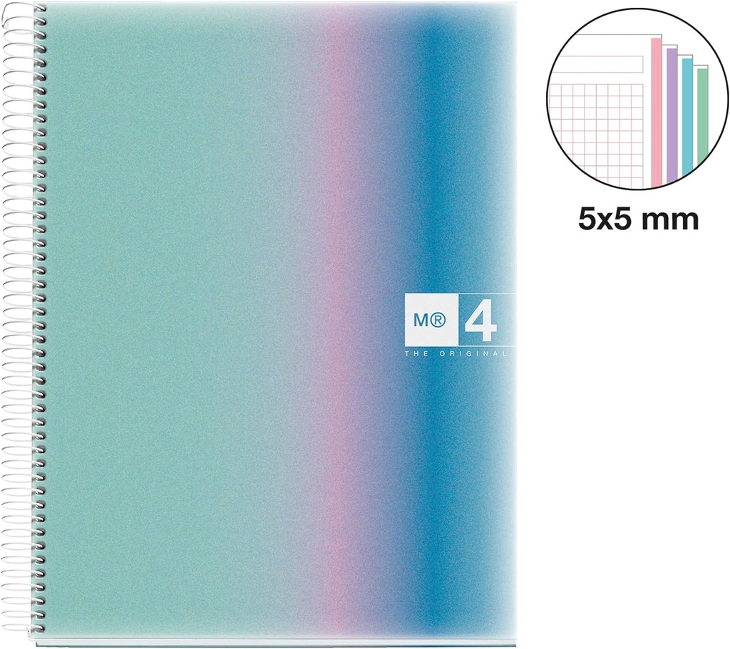Cuaderno espiral 5x5 A4 70g 120h 4B 4T microperforado Aurora Santorini MR