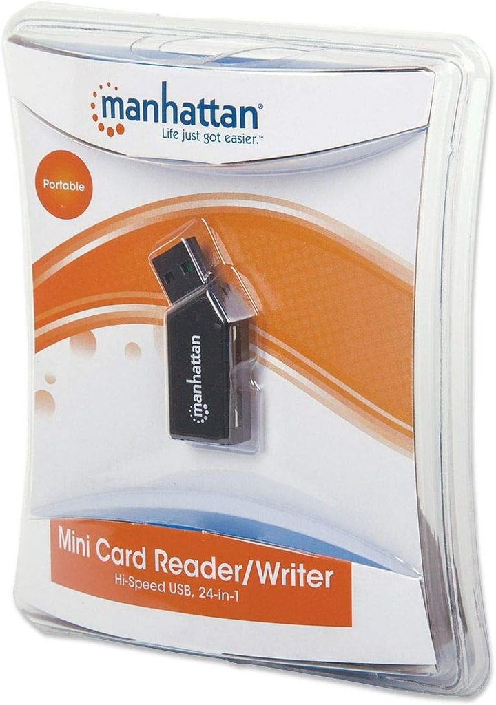 Lector tarjetas 24-1 usb negro mini Manhattan