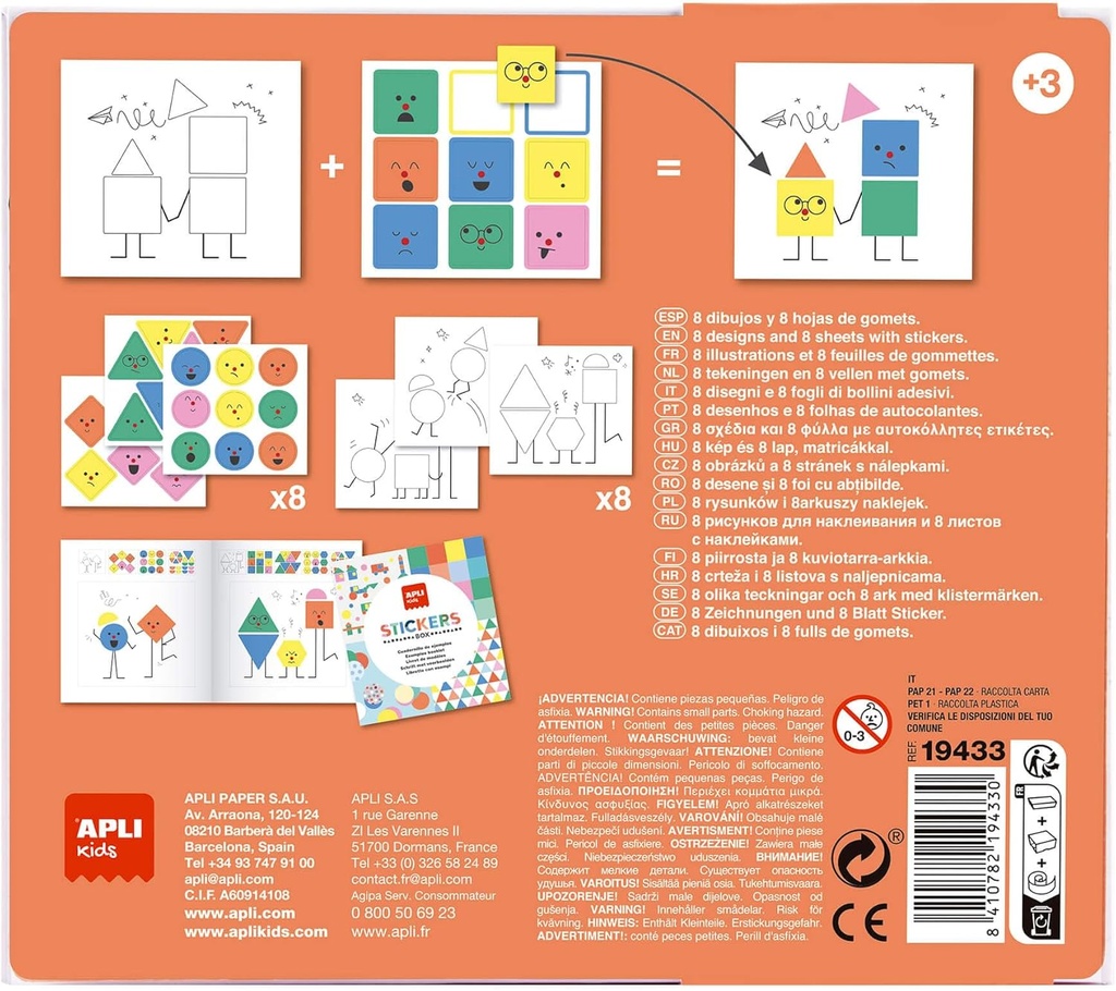 Juego de gomets geométricos Emociones, juego de pegatinas para completar las ilustraciones +3a Apli