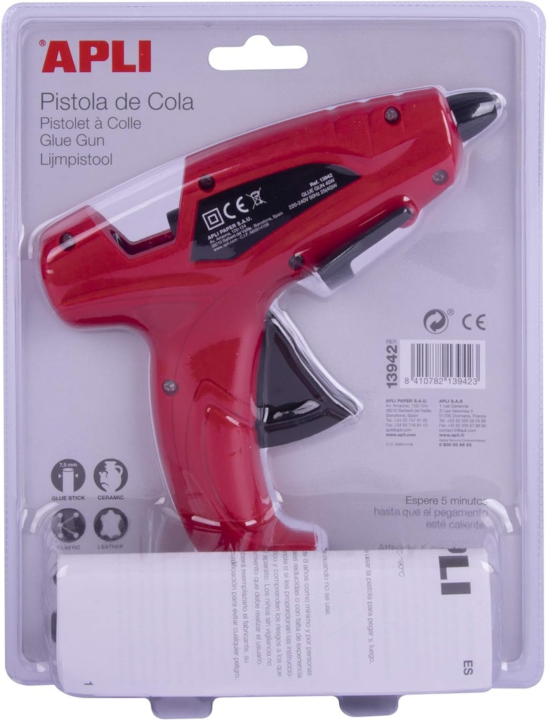 Pistola de cola termofusible Hot Melt 40W con 2 barras de cola Apli