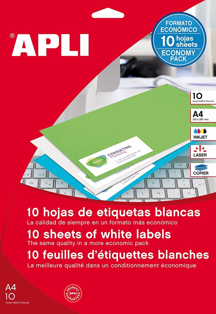Etiquetas 38,0X 21,2 A4 10h Apli