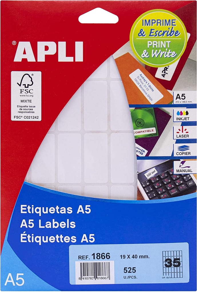 Etiquetas 19X40 A5 15h Apli