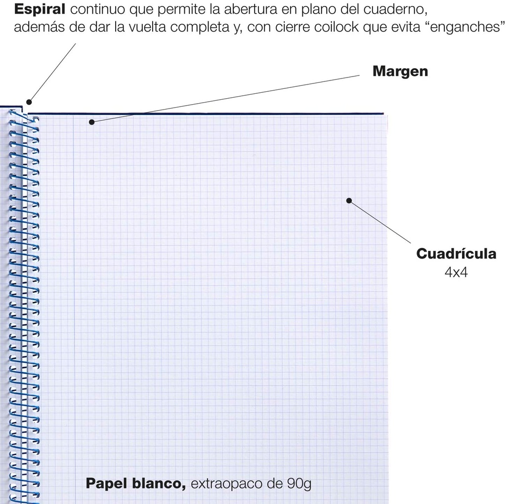 Cuaderno espiral 4x4 Fº 90g 80h T/P