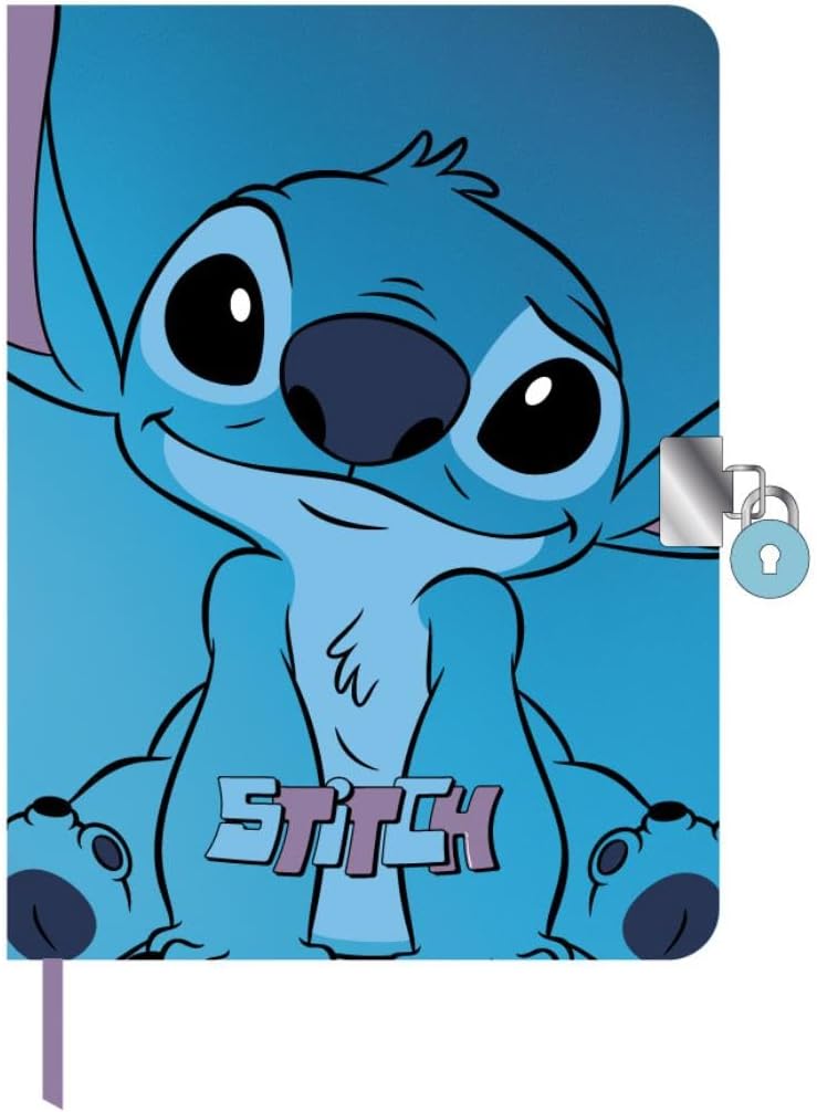 Diario Secreto - Tapa Dura - Con Stitch en el Frontal - Color Azul - Incluye Candado para Cerrarlo con Mayor Seguridad - Viene en Caja de Regalo - Producto Original Diseñado en España