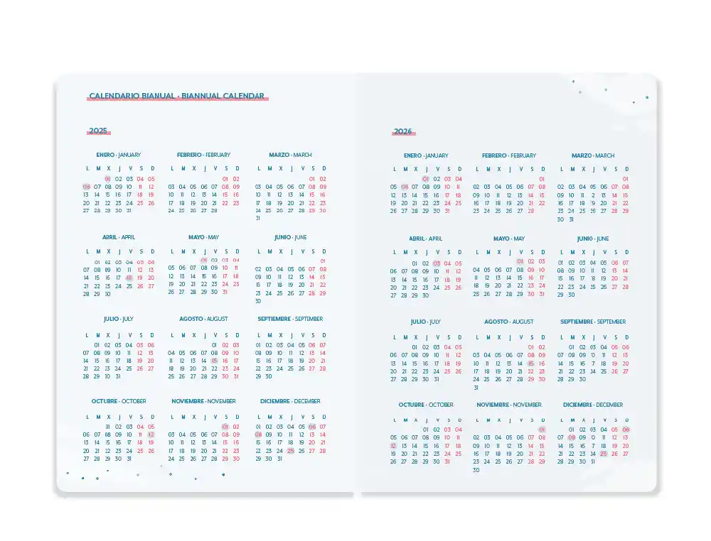 Agenda escolar 25-26 espiral Waves dia pagina A5 bilingüe papel fsc 80gr 