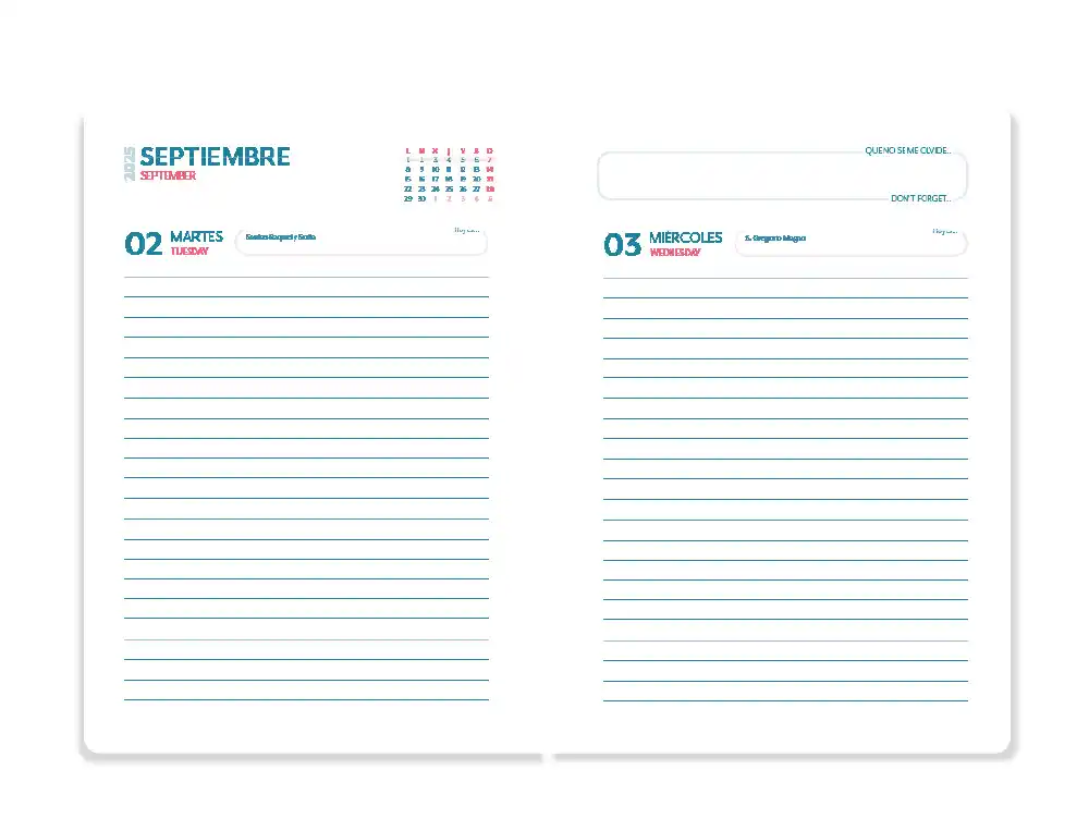 Agenda escolar 25-26 espiral Waves día página A5 bilingüe papel fsc 80gr 