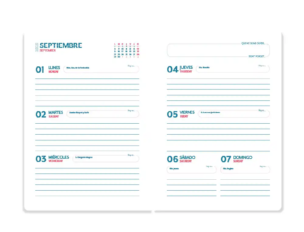  Agenda escolar 25-26 espiral waves semana vista A5 bilingüe papel FSC 80gr Liderpapel