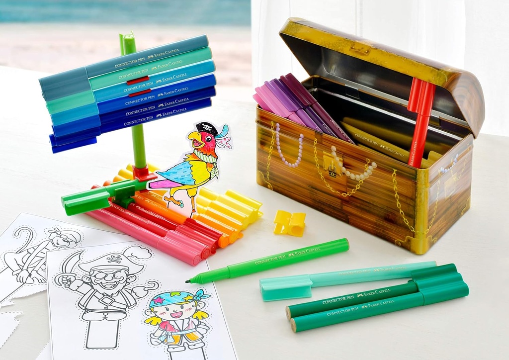 Rotuladores con connector 33uds. Cofre metálico. Faber-Castell 155536