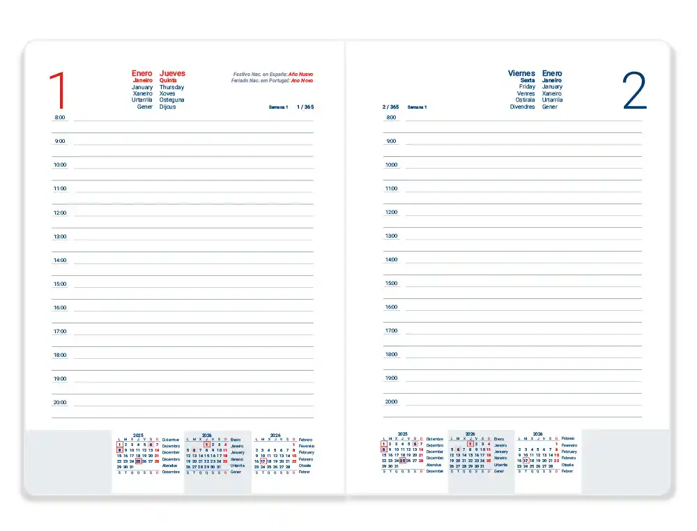 Agenda 150x210mm 2026 día página encuadernada creta 70gr FSC Liderpapel