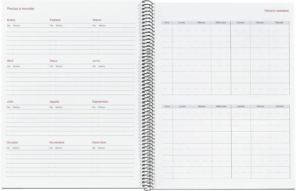 Agenda 2026 día por página, Más pequeña que A4 (210 x 270 mm), Cubierta flexible polipropileno, Espiral, Papel 80 g/m², Planificador diario, Español-EN-PT, Color negro Miquelrius