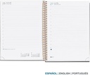Agenda 2026 día por página, Similar A5+ (155 x 213 mm), Planificación diaria, Cubierta rígida cartón, Espiral, Cierre goma elástica, Papel 80 g/m², Español-EN-PT, Confeti Miquelrius