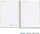 Agenda 2026 día por página, Similar A5+ (155 x 213 mm), Planificación diaria, Cubierta rígida cartón, Espiral, Cierre goma elástica, Papel 80 g/m², Español-EN-PT, Noir garden Miquelrius