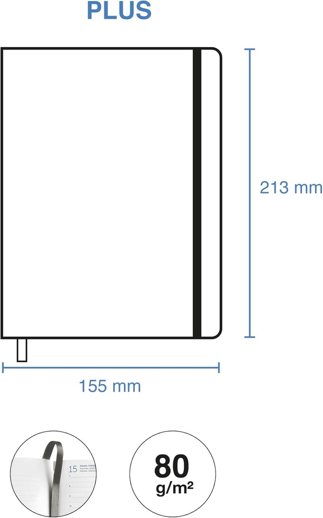 Agenda 2026 día por página, Similar A5+ (155 x 213 mm), Planificación diaria, Cubierta rígida cartón, Espiral, Cierre goma elástica, Papel 80 g/m², Español-EN-PT, Terrazo Miquelrius