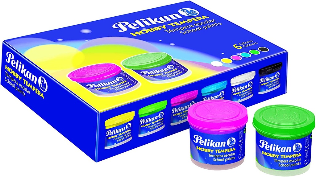 Tempera escolar 40ml 6 colores + pincel Pelikan