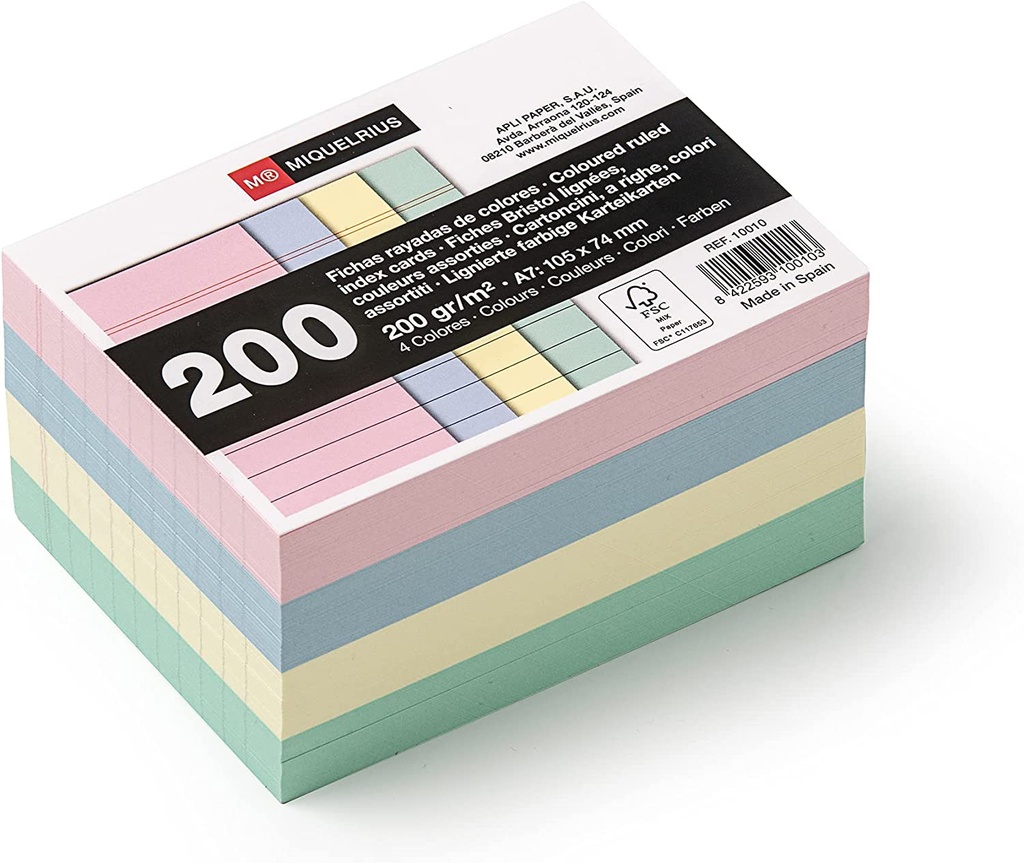 Fichas 1L 74x105 mm 200uds colores pastel MR