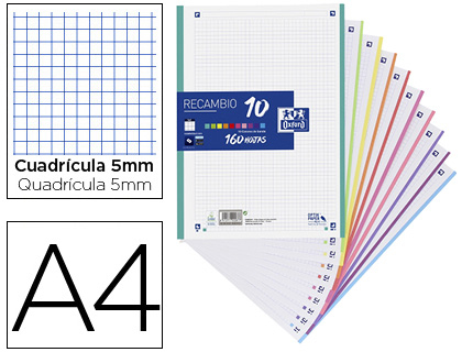 Recambio 5x5 A4 90gr 160h 10 colores oxford