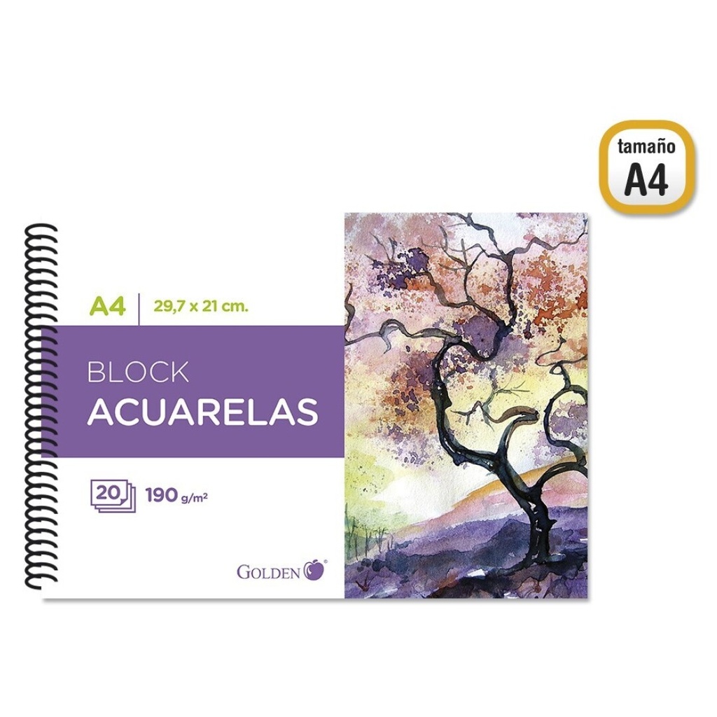 Bloc dibujo acuarela A4 190g 20h Golden