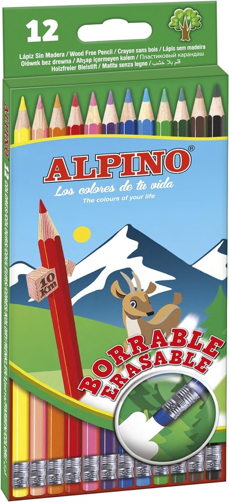 Lapices color 12uds borrables con goma Alpino