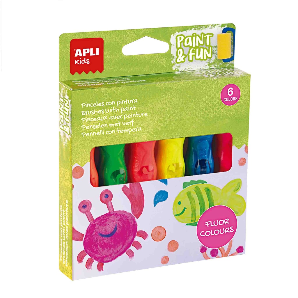 Pinceles pintura tempera de colores fluor Apli +3a