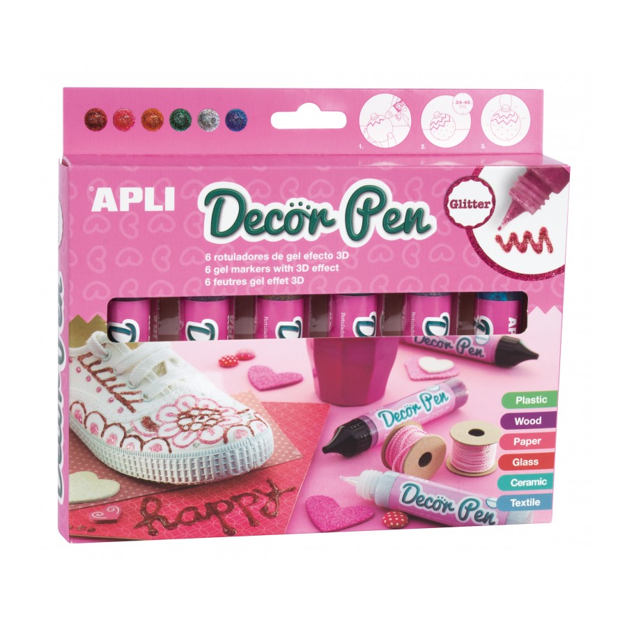 Rotulador gel efecto 3d acabado purpurina 6u Apli
