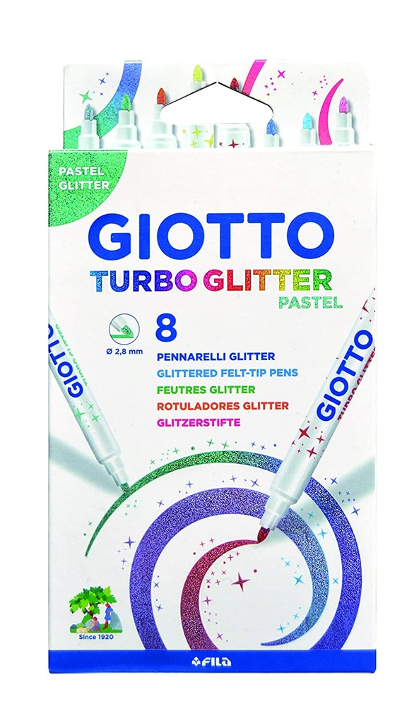 Rotulador 8uds turbo glitter pastel giotto