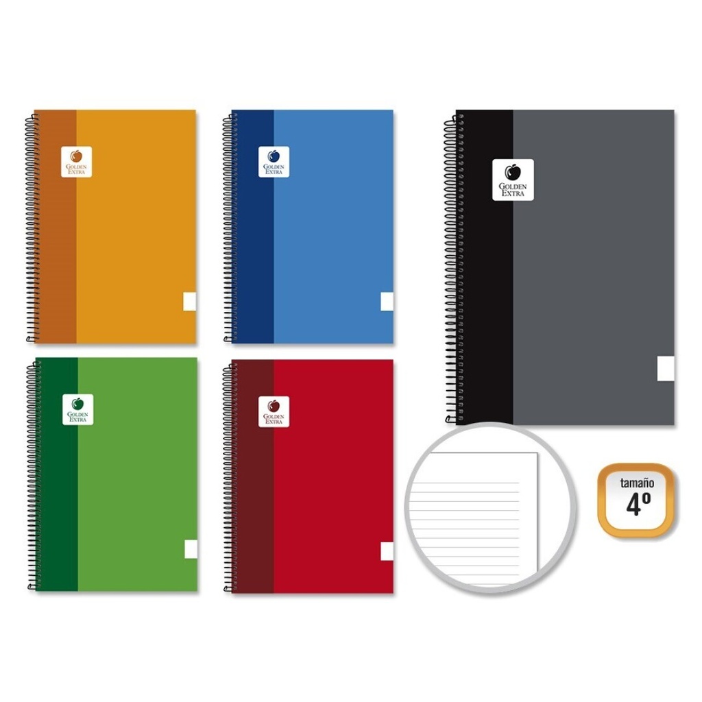 Cuaderno espiral 1L 4º 90g 80h T/E colores surtidos Golden