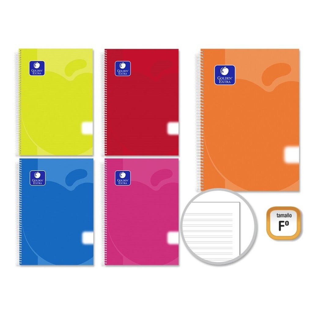 Cuaderno espiral 2L 3.5mm Fº 90g 80h T/P colores surtidos Golden