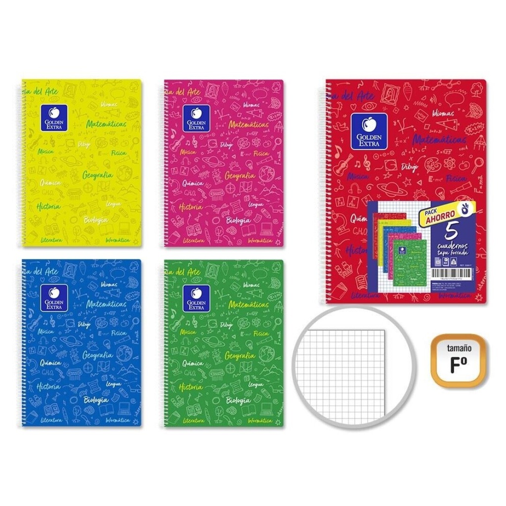 Cuaderno espiral 4X4 Fº 90g 80h T/D asignaturas Golden