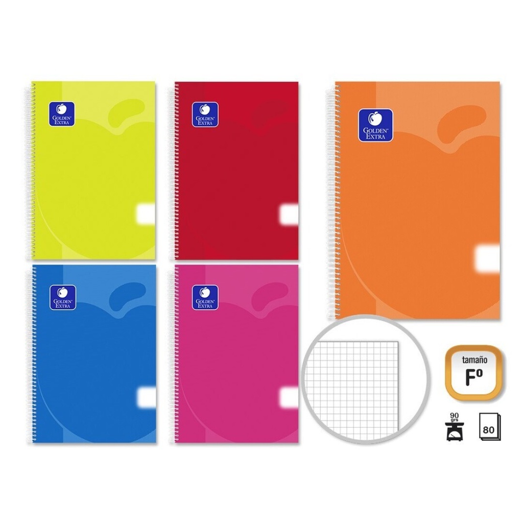 Cuaderno espiral 4x4 Fº 90g 80h T/P colores surtidos Golden