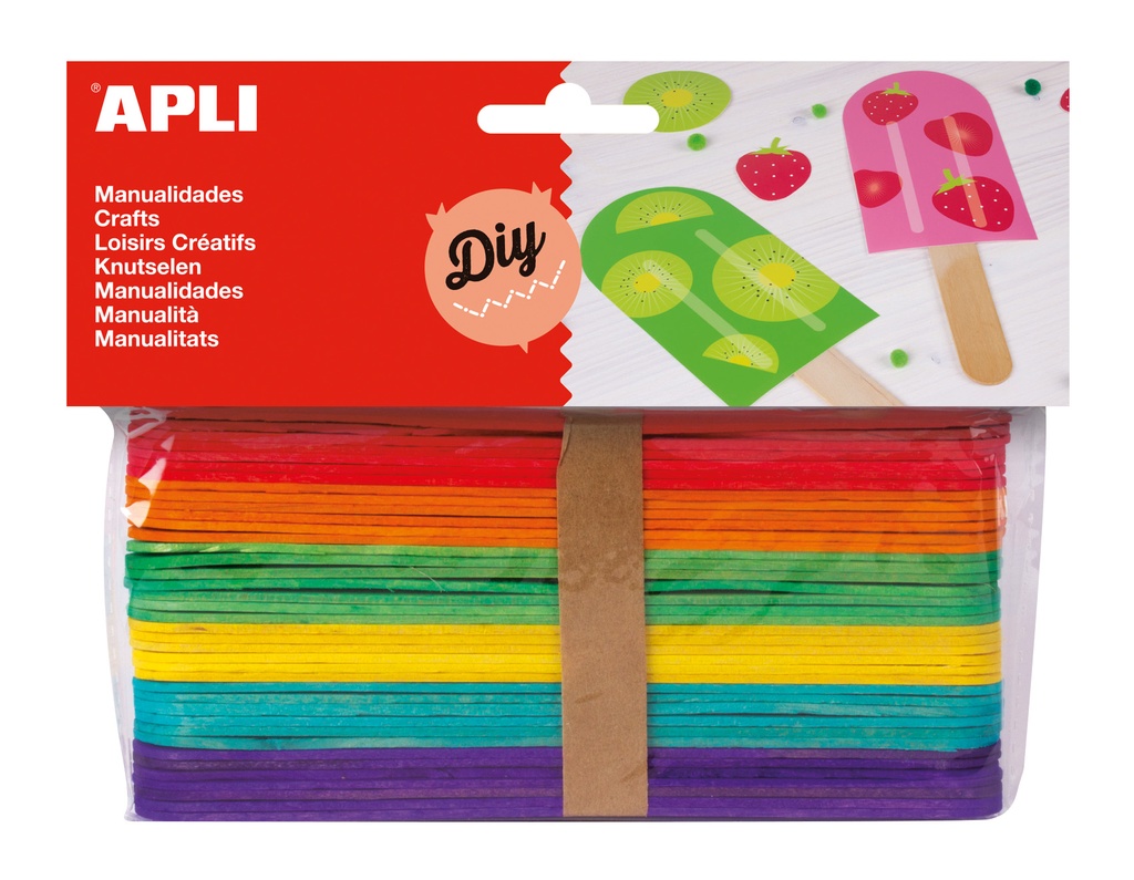 Palos polo jumbo de madera en colores surtidos 40uds Apli