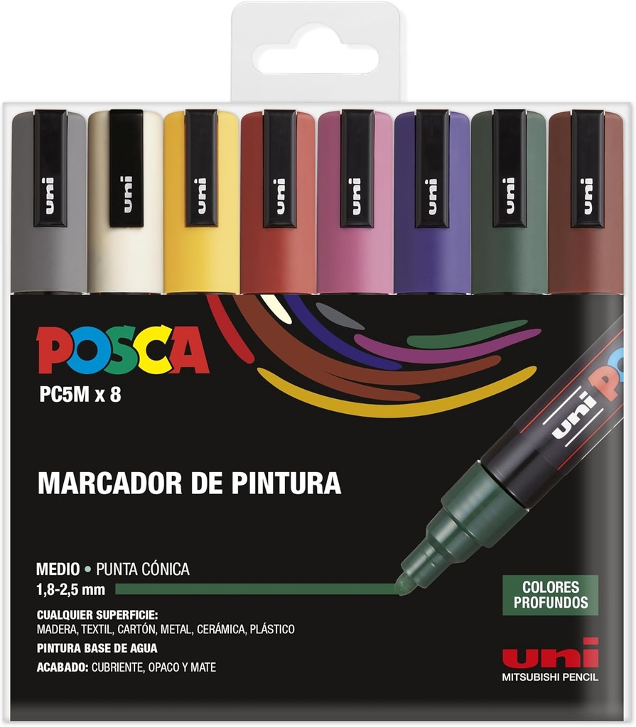 Marcador PC5M 1.8-2.5mm 8uds oscuros Posca