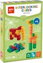 Juego de construcción Interlocking Cubes - 100 piezas para construir vehículos, animales y personajes - Incluye 8 fichas con ejemplos +4a  Apli