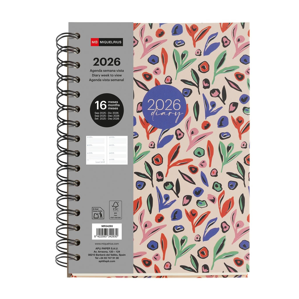 Agenda 16 Meses Plus Semana Vista Garden 25_26