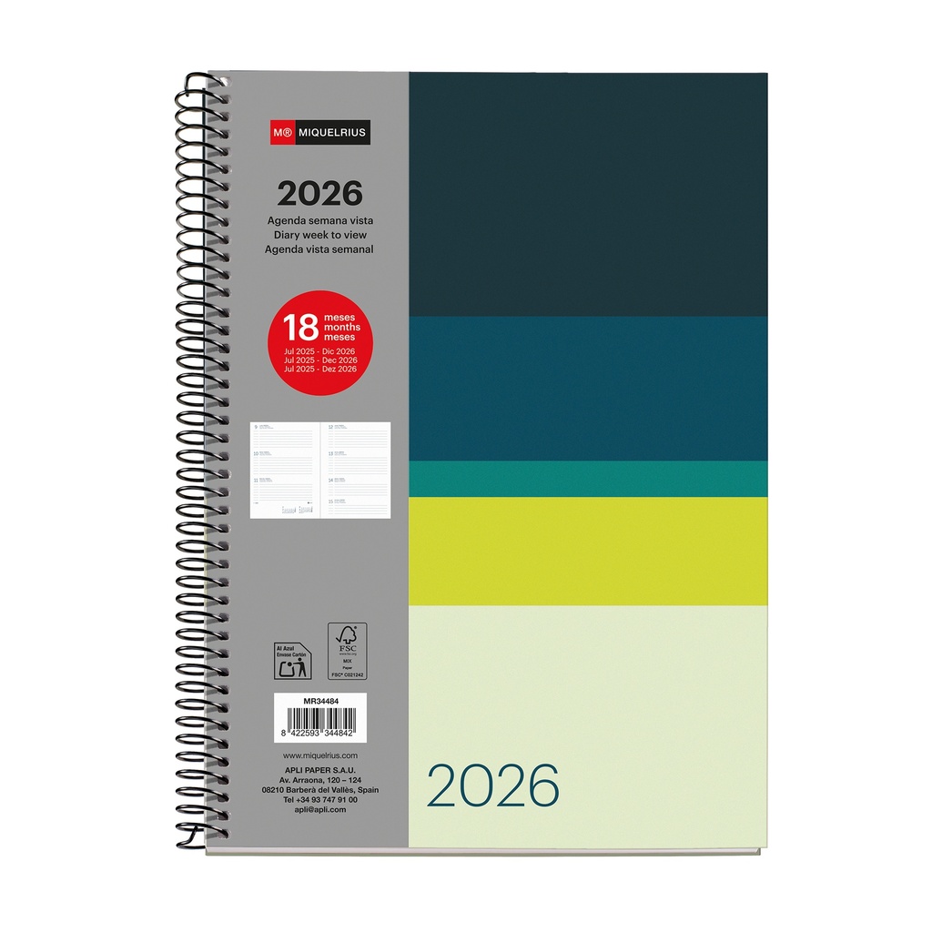 Agenda 18 Meses Plus Semana Vista Horizon 25_26