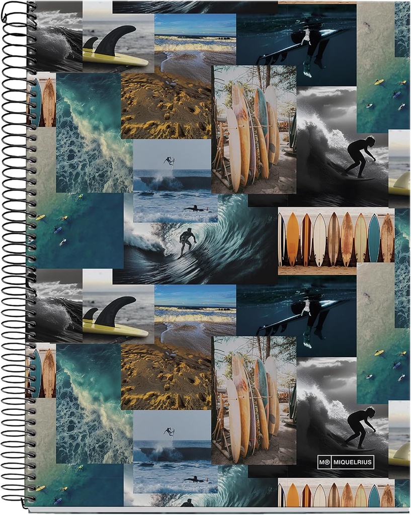 Cuaderno espiral 5X5 A4 70g 120h T/D C/M 4 Bandas 4 taladros microperforado Surfin Miquelrius