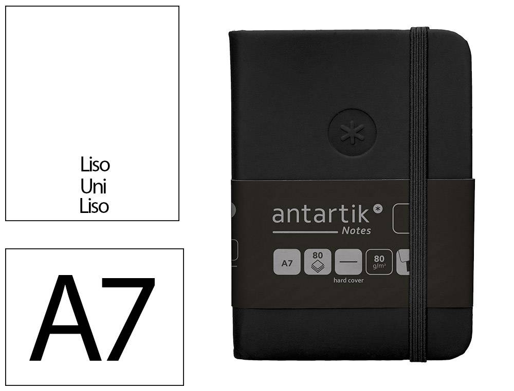 Libreta A7 Lisa 80g 80h T/D con gomilla Antartik