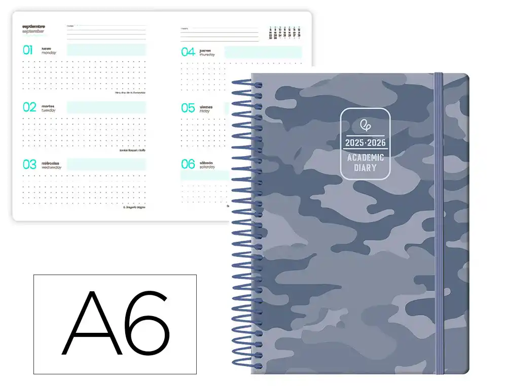  Agenda escolar 25-26 patterns abstract pattern semana vista A6 bilingue papel FSC 80g. Liderpapel