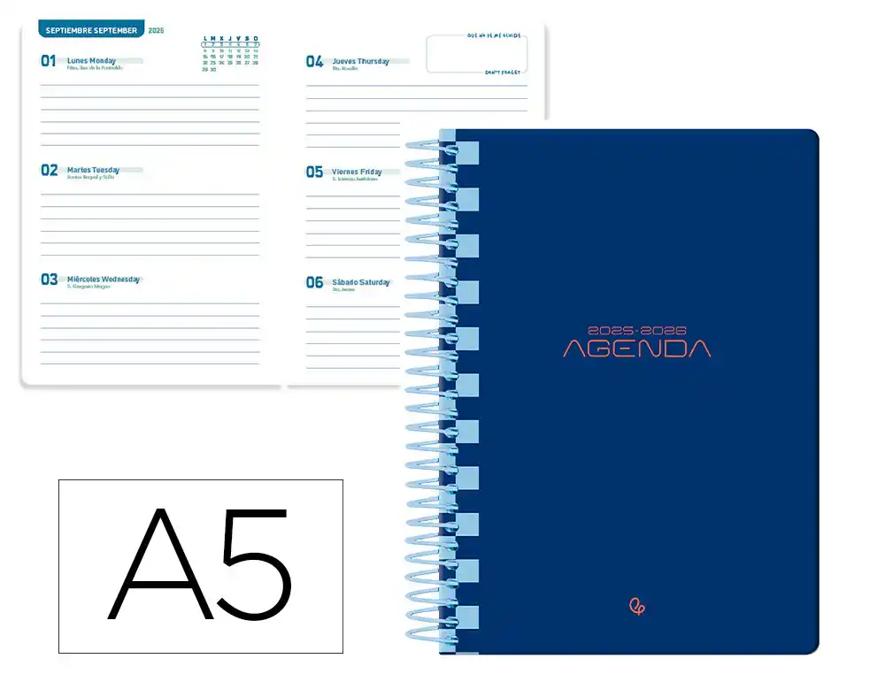  Agenda escolar 25-2 6 espiral classic semana vista A5 bilingüe papel FSC 70gr Liderpapel