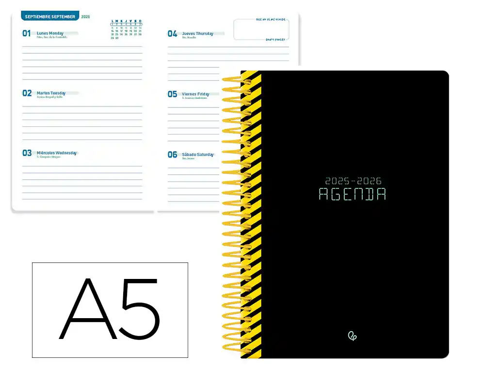  Agenda escolar 25-26 espiral classic verde semana vista A5 bilingüe papel FSC 70gr Liderpapel