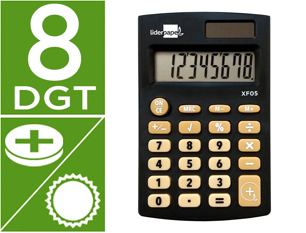 Calculadora sobremesa 8 dígitos solar y pilas 127x105x24mm Liderpapel