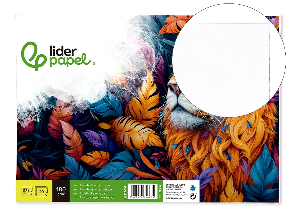 Bloc dibujo encolado 230x325mm 180gr 20h sin recuadro Liderpapel