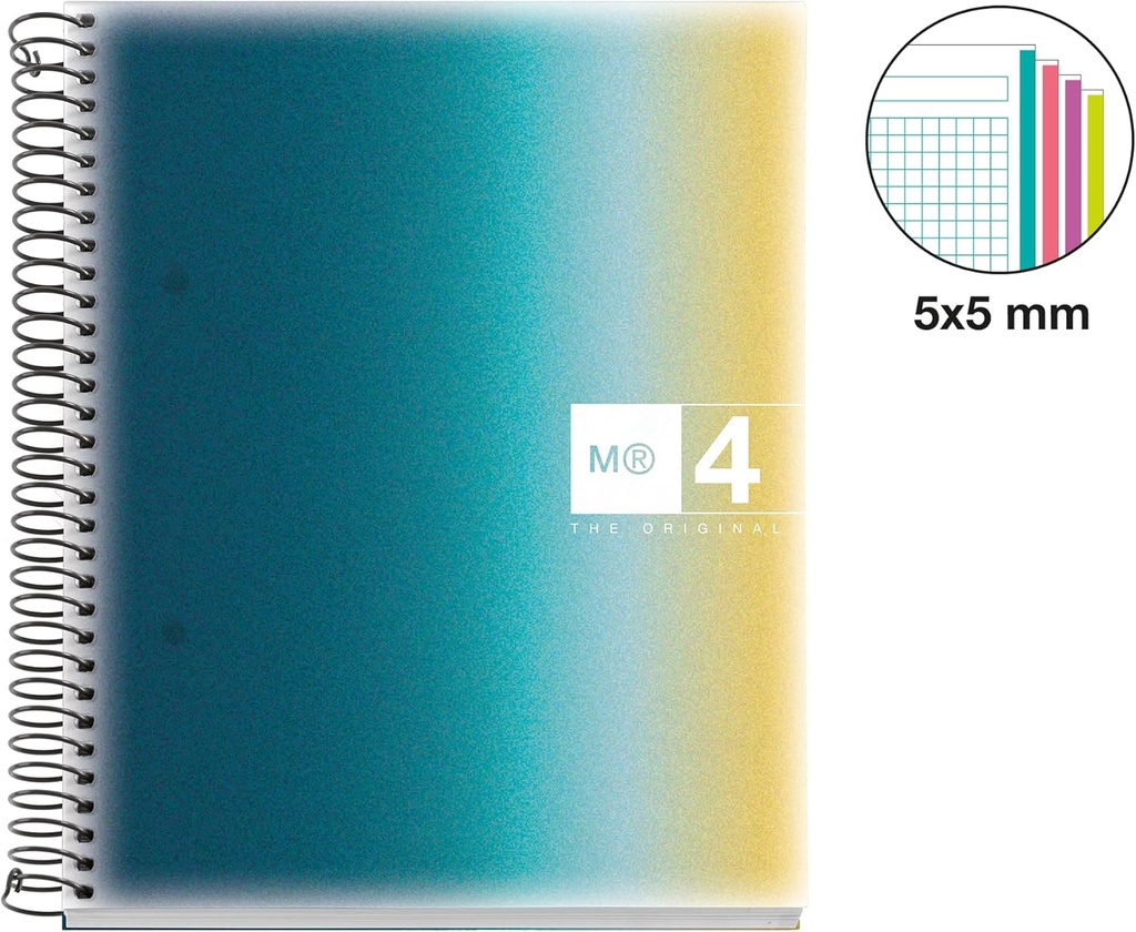 Cuaderno espiral 5x5 A5 90g 120h microperforadas 4B T/P 2T Aurora Miquelrius
