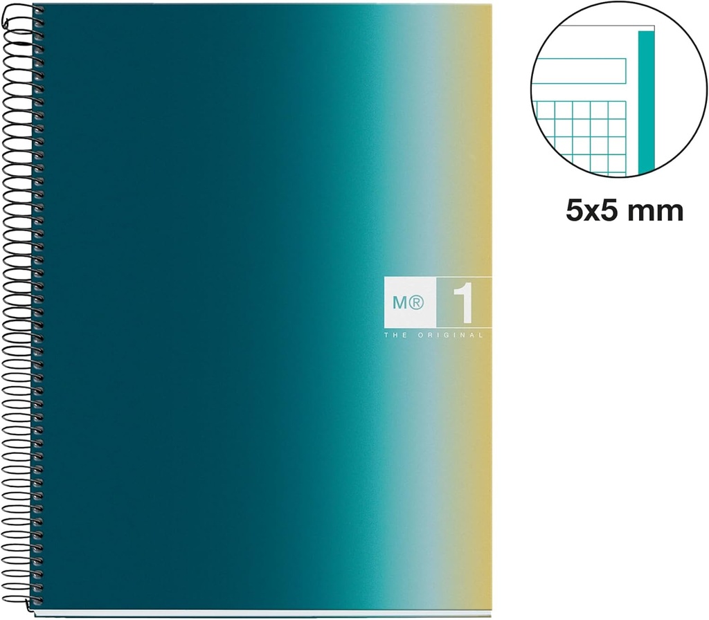 Cuaderno espiral 5X5 A4 90g 80h T/D C/M 4 1 banda 4 taladros microperforado Aurora Miquelrius