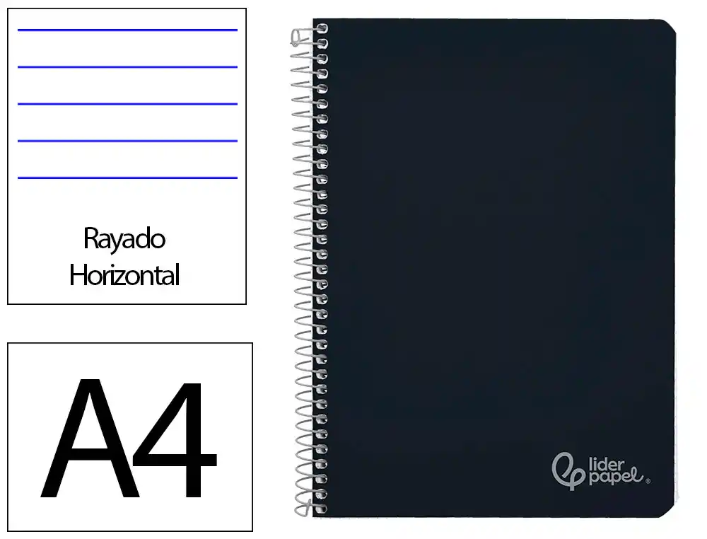 Cuaderno espiral 1L 8mm A4 90g 80h T/D C/M Liderpapel