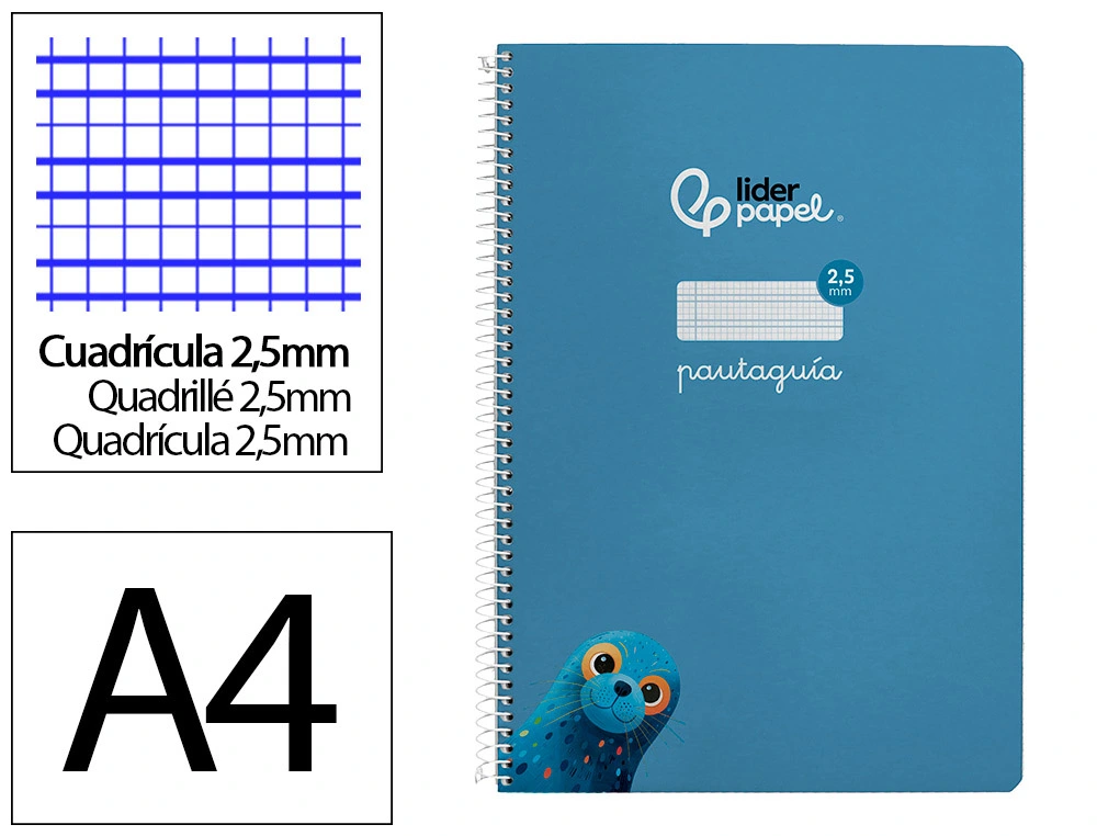 Cuaderno espiral 2,5X2,5 pautaguia A4 90G 80H T/D Liderpapel