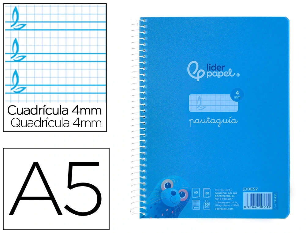Cuaderno espiral 4X4 pautaguia A5 90g 80h T/P Liderpapel